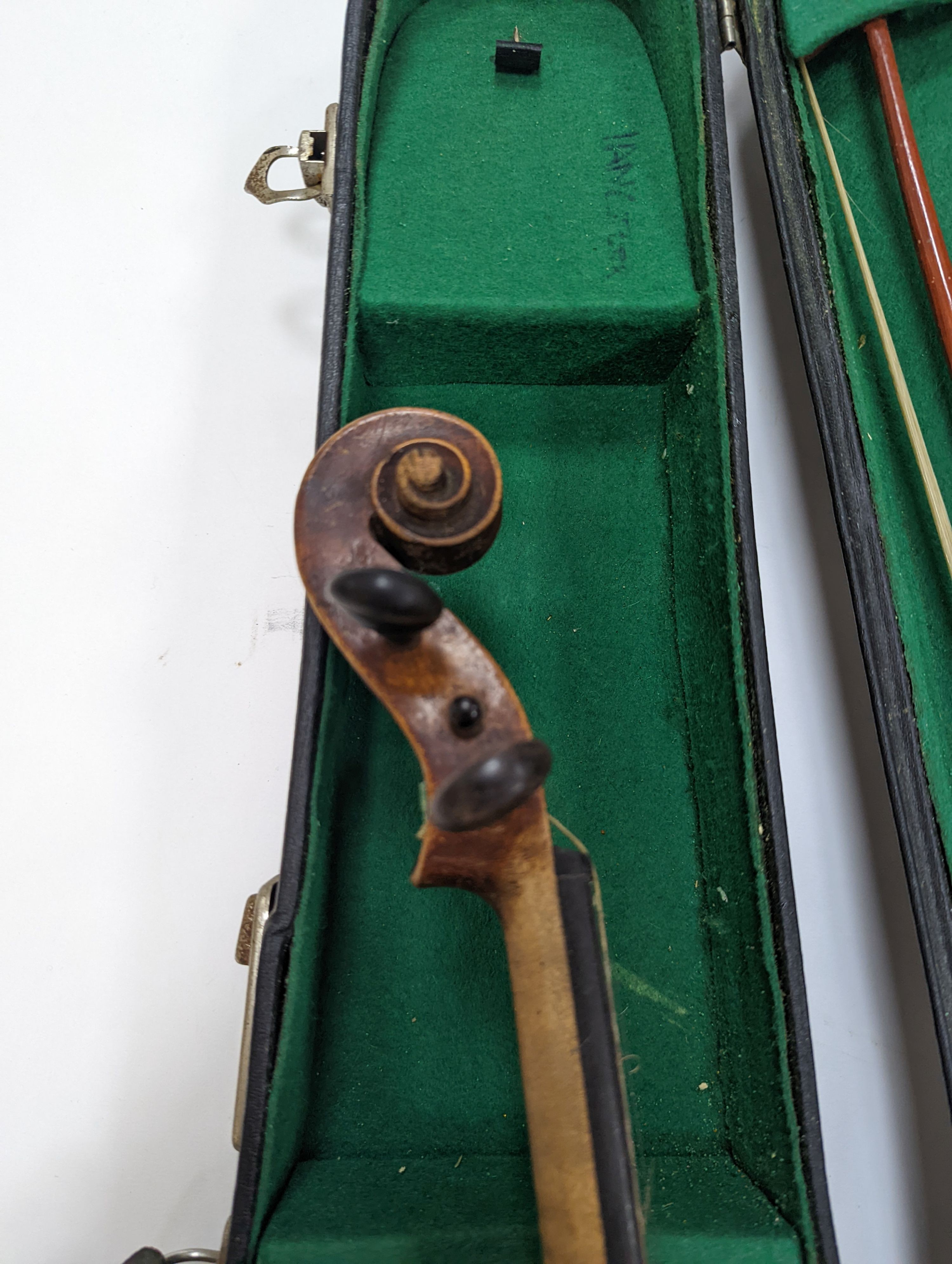 A 19th century German violin, cased with bow